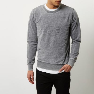 Grey distressed burnout sweatshirt